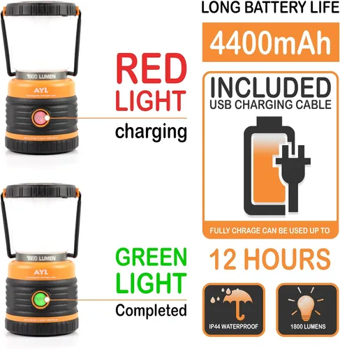 Vista 7 de Linterna LED para campamento recargable, 1800 lúmenes, 4 modos de luz, banco de energía de 4400 mAh, impermeable IP44, linterna perfecta