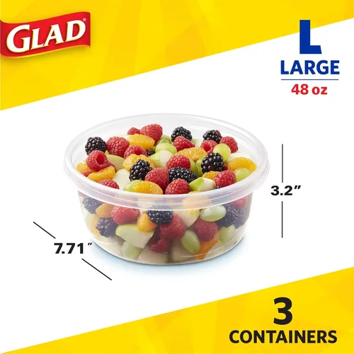 Vista 5 de Glad GladWare - Recipientes de almacenamiento de alimentos con tapas, grandes recipientes de plástico redondos sin BPA para sopas, ensaladas
