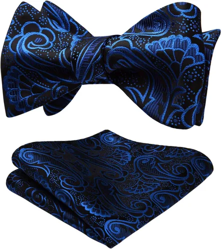 Vista 121 de HISDERN Pajaritas para hombre, corbatín de cachemira para hombre, corbata de lazo y bolsillo cuadrado, juego formal de esmoquin para boda
