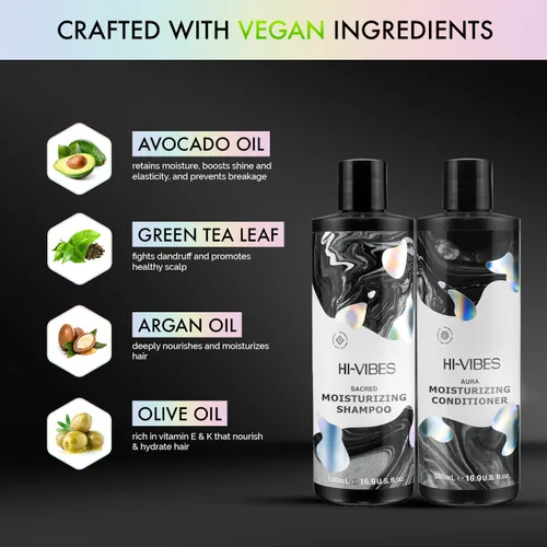 Vista 3 de MOEHAIR Hi-Vibes Champú y acondicionador de aceite de argán Infundido con aceites de aguacate, girasol y coco Limpia y nutre el cabello Juego