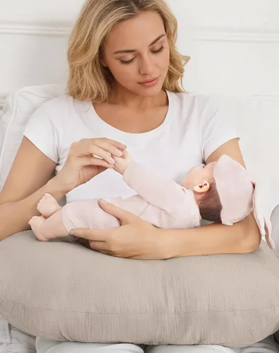 Vista 6 de Fundas de almohada de lactancia, funda de muselina para almohadas de lactancia, cómodas para bebés niñas y niños (beige)