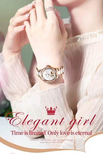 Vista 3 de OLEVS Relojes automáticos de oro rosa para mujer, diseño de esqueleto, mecánico, de cuerda automática, elegante vestido de lujo para mujer