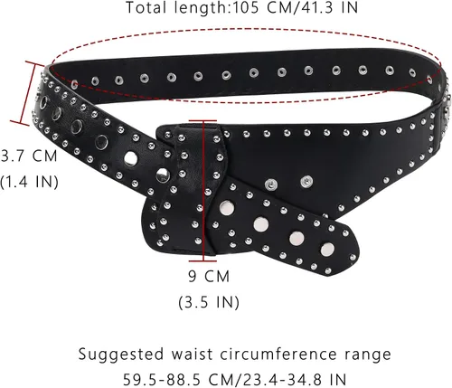 Vista 3 de Manfnee Cinturón de cuero de moda para mujer, cinturón de cuero con tachuelas, cinturones para mujer, para jeans, vestido punk, cinturón