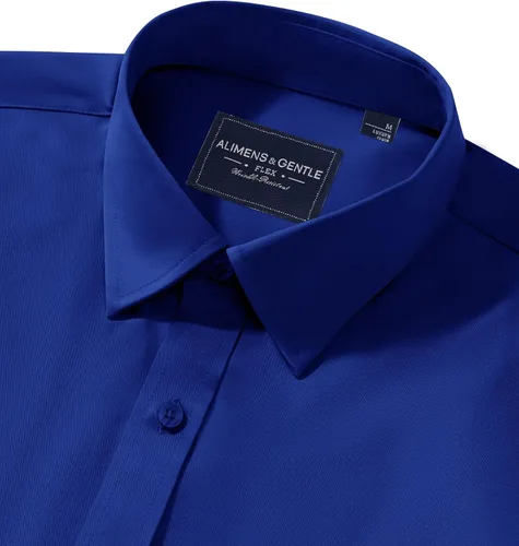 Vista 9 de Alimens & Gentle Camisas de vestir para hombre, manga larga, elásticas, sin arrugas, con botones