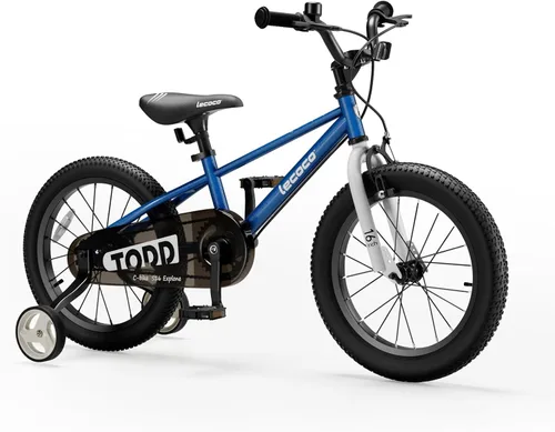Vista 9 de lecoco Bicicleta infantil para niños y niñas, bicicleta infantil de 14, 16, 18 pulgadas, con ruedas de entrenamiento, frenos de pedal, freno de mano