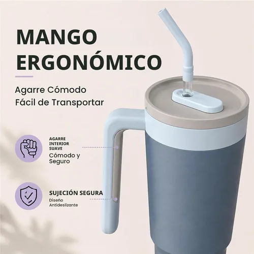 Vista 3 de Vaso aislado de 40 onzas con infusor de frutas, popote y asa Azul