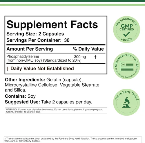 Vista 2 de PhosphatidylSerine Supplement 300mg Per Serving, 60 Capsules (Phosphatidyl Serine Complex) by Double Wood