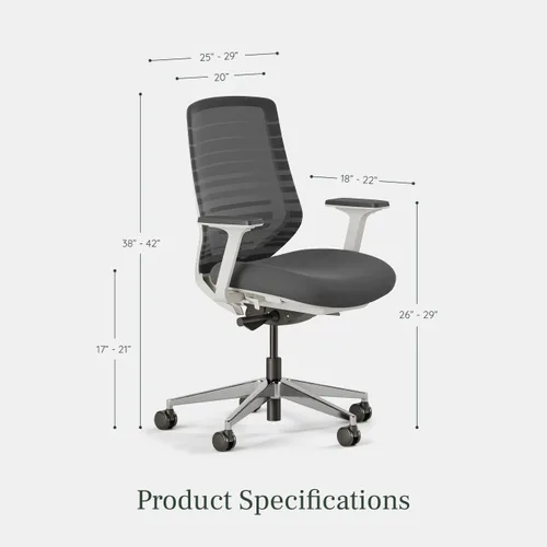 Vista 3 de Silla ergonómica Branch - Una silla de escritorio versátil con soporte lumbar ajustable, respaldo de malla transpirable y ruedas suaves - Grafito