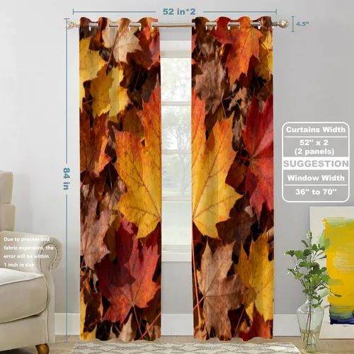 Vista 182 de Shrahala Orange Autumn Autumn Blackout Curtain Tiers, Fall Kitchen Valance Light Blocking Tier Drapes with Rod Pocket, 2 Pack 26 X 24 in