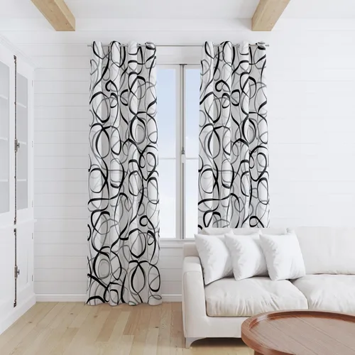Vista 7 de Cortinas geométricas negras, grises y blancas, juego de 2 paneles de línea abstracta, patrón de arte moderno, tratamiento de ventana, oscurecimiento
