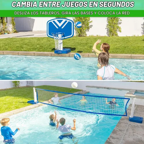 Vista 4 de GoSports Splash Hoop 2 en 1 - Juego de aro de baloncesto y red de voleibol