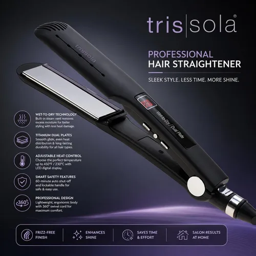 Vista 3 de Trissola Plancha plana profesional Plancha de cerámica profesional para el cabello, herramienta de peinado de calor rápido, brillo suave