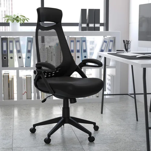 Vista 2 de Flash Furniture Ivan - Silla de oficina giratoria ejecutiva de malla negra con brazos abatibles