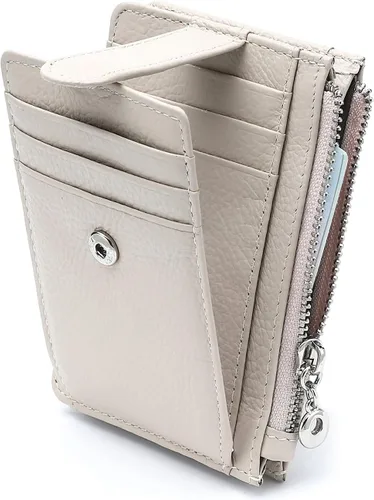 Vista 16 de Cartera delgada para mujer, de piel auténtica, tarjetero delgado con bloqueo RFID, carteras pequeñas