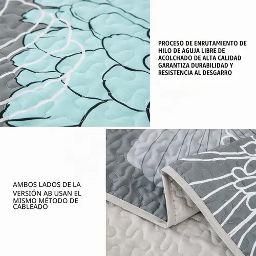 Vista 5 de Anibedding Juego de edredón con estampado floral verde, tamaño King, colcha de 3 piezas, elegante colcha de flores bohemias con 2 fundas de Gris