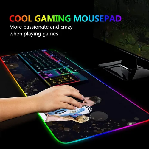Vista 5 de Messi Champion World Cup RGB Soft Gaming Mouse Pad - Alfombrilla de mouse grande de gran tamaño con LED extendida, base de goma antideslizante