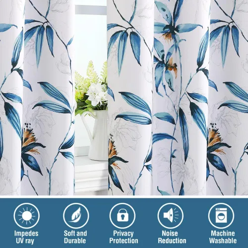 Vista 7 de H.VERSAILTEX Cortinas 100% opacas de 63 pulgadas de largo, juego de 2 paneles de cortinas estampadas con aislamiento térmico para dormitorio