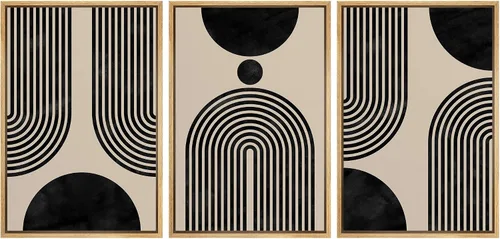 Vista 358 de SIGNFORD - Set de obras de arte en lienzo enmarcado para pared, ilustraciones abstractas de neblina del desierto en tonos neutros beige y marrón