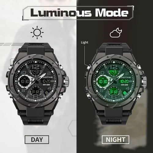Vista 5 de findtime Reloj para hombre relojes militares para hombre impermeables 5 ATM deportivo para trabajo digital analógico color negro verde dorado