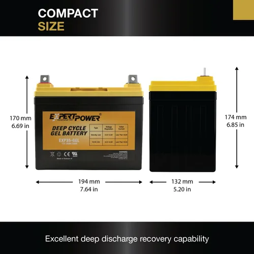 Vista 2 de ExpertPower Batería solar de ciclo profundo de gel de 12V 35Ah, tecnología de gel sellada para aplicaciones marinas, movilidad, SLA1156