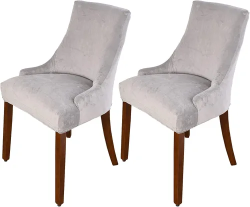 Vista 15 de Paquete de 2 fundas para silla lateral con respaldo de ala, fundas elásticas para sillas con respaldo geométrico rómbico, fundas para silla