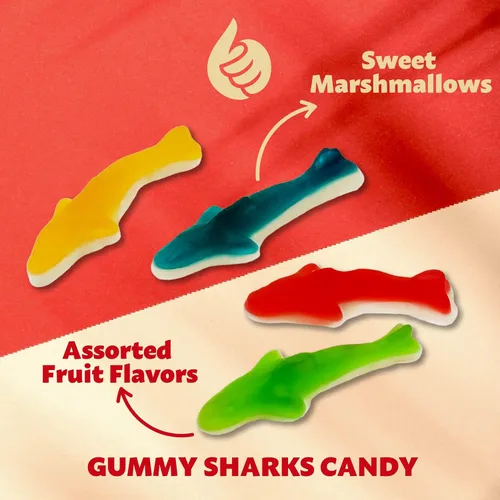 Vista 4 de Gummy Sharks Candy Bolsa de 2 libras Sabores surtidos - Cereza, lima, frambuesa azul, limón