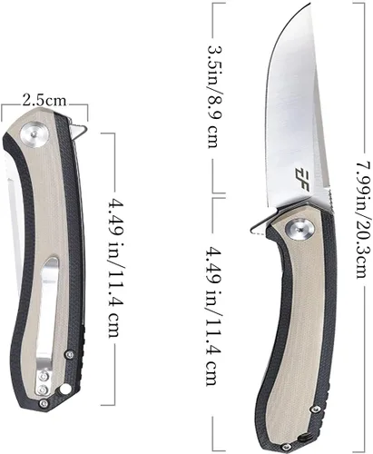 Vista 2 de Eafengrow EF947 EDC D2 Cuchillo plegable, carpeta de rodamiento de bolas con asa G10 con forro de bloqueo, cuchillo aleta EDC con bolsillo, camping