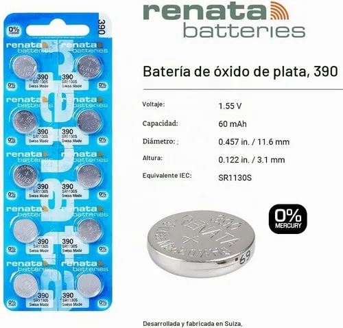 Vista 2 de Baterías de reloj Renata #390 5Pcs