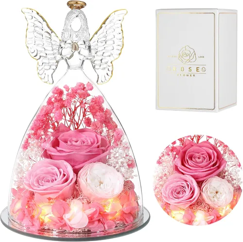 Vista 19 de Ocosy Regalos de rosas para el Día de la Madre para ella, regalos de rosas grandes para mujeres, rosas reales para siempre en figuras de ángel