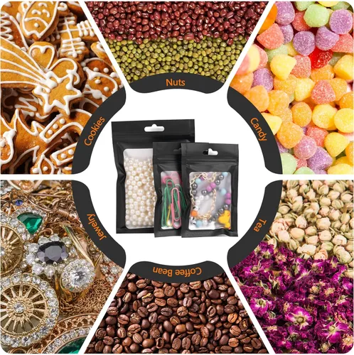 Vista 7 de Bolsas de Mylar para dulces, paquete de 200 bolsas resellables (4 x 6 pulgadas, color negro) con ventana transparente para pequeñas empresas