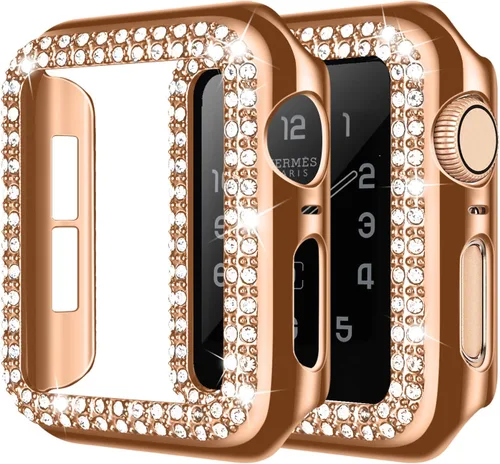 Vista 26 de Adepoy - Funda Compatible para Apple Watch de 1.496 Pulgadas Serie 3/2/1, con Brillantes, Funda Protectora con Marco de Pantalla para Mujer, Niña
