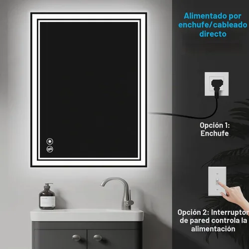 Vista 7 de Espejo de baño de 28 x 36 pulgadas con luces, regulable en 3 colores, sin