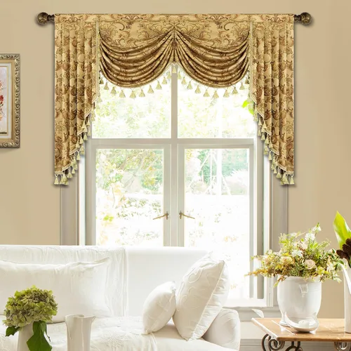 Vista 12 de Loom and Mill Cenefas de Cascada de Lujo para Ventanas, Elegante Cenefa de Cortinas Gruesas de Jacquard con Borlas para Sala de Estar, Dormitorio