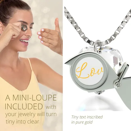 Vista 4 de NanoStyle Colgante romántico de corazón pequeño con texto en inglés I Love You inscrito en oro puro sobre circonita cúbica brillante collar