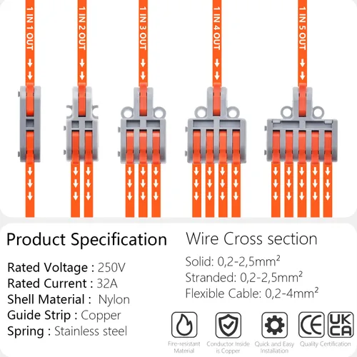 Vista 5 de 62 conectores de cable de palanca, mini conectores eléctricos compactos para bricolaje, kit surtido para conexión rápida 24-12 AWG