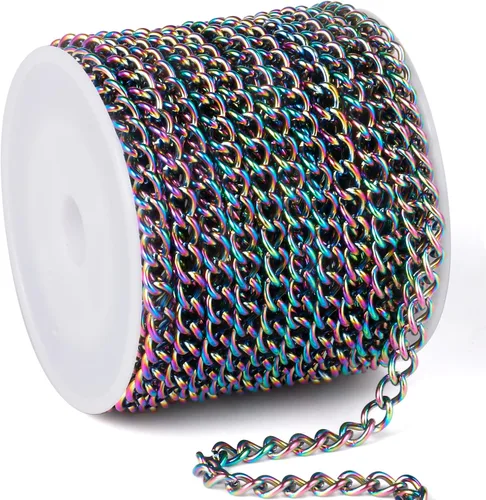 Vista 7 de Rollo de cadenas coloridas de acero inoxidable de 66 pies, acero inoxidable 304 de 0.059 pulgadas de acero inoxidable 304, cadenas trenzadas