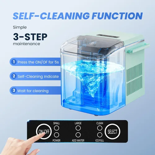 Vista 3 de NEWBULIG Encimera para hacer hielo con asa, máquina de hielo portátil, 9 cubos de bala en 6 minutos, 26 libras en 24 horas, limpieza automática