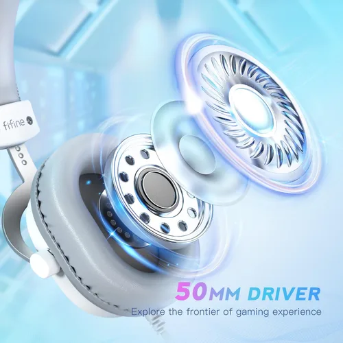 Vista 7 de FIFINE Auriculares USB para juegos de PC con conector de audio de 3.5mm, micrófono desmontable, sonido envolvente 7.1, control de volumen