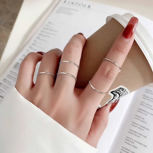 Vista 5 de FINREZIO 10PCS Women's 1MM Stainless Steel Plain Band Knuckle Stacking Rings Fashion Thin Midi Rings Comfort Fit Size 2-11