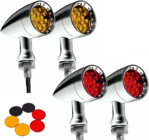 Vista 15 de Dreamizer Señales de giro de motocicleta en forma de bala con luces LED, lámpara indicadora de aleación de aluminio para Cafe Racer Bobber Shadow