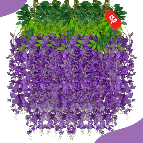 Vista 9 de Paquete de 12 flores colgantes de glicina rosa, flores colgantes falsas de 3.44 pies, guirnalda de glicina artificial para decoración de boda, telón
