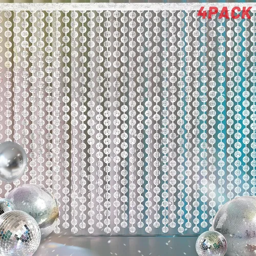 Vista 7 de Max Shape Cortinas de aluminio de bola de discoteca (paquete de 2, plateado) para despedida de soltera, cumpleaños, fiestas de boda