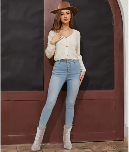 Vista 5 de FIFSY Botas vaqueras con diamantes de imitación para mujer, tacón grueso con purpurina