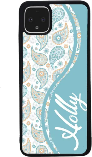 Vista 3 de Funda de goma negra personalizada con estampado de cachemira verde azulado y naranja compatible con Google Pixel 10, 10 Pro, 10 Pro XL, 9a, 9 Pro