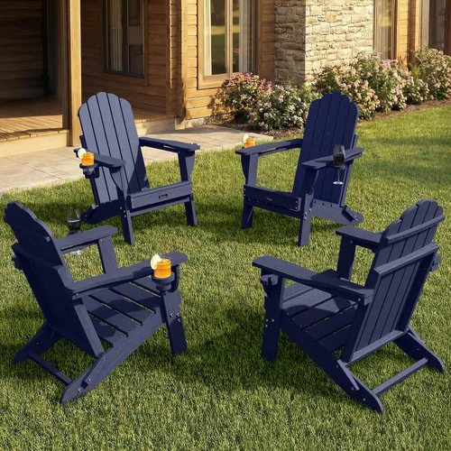 Vista 18 de Silla Adirondack plegable, silla Adirondack de HDPE con 2 soportes para tazas, sillas para fogatas al aire libre de fácil montaje para patio