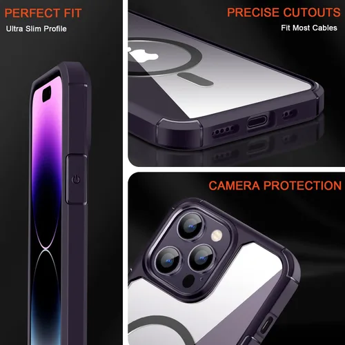 Vista 6 de TENDLIN Funda magnética compatible con iPhone 14 Pro [compatible con MagSafe] funda protectora suave transparente de parte trasera dura (morado)