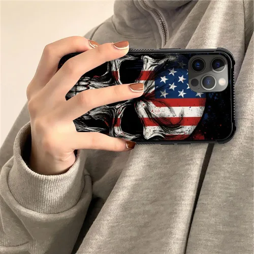 Vista 40 de Funda compatible con iPhone 8, a prueba de golpes, antiarañazos, bandera de ciervos de cola blanca de grano de madera estadounidense