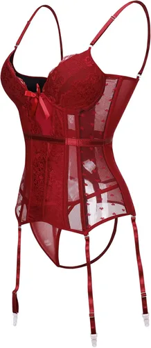 Vista 9 de RHWHOGLL Lencería de talla grande para mujer para sexo travieso de malla de encaje babydoll body con cuello en V transparente de peluche moldeador 9