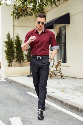 Vista 4 de COOFANDY - Camisa de vestir de negocios para hombre de manga larga ajustada informal con botones