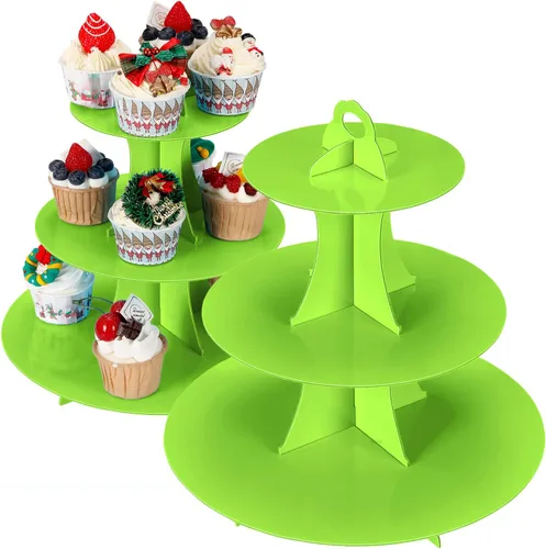 Vista 14 de YLDW Soporte para Cupcakes de 3 Niveles, Soporte para Pastel, Torre de Soporte para Cupcakes DIY Escalonada para Exhibiciones de Mesa de Postres